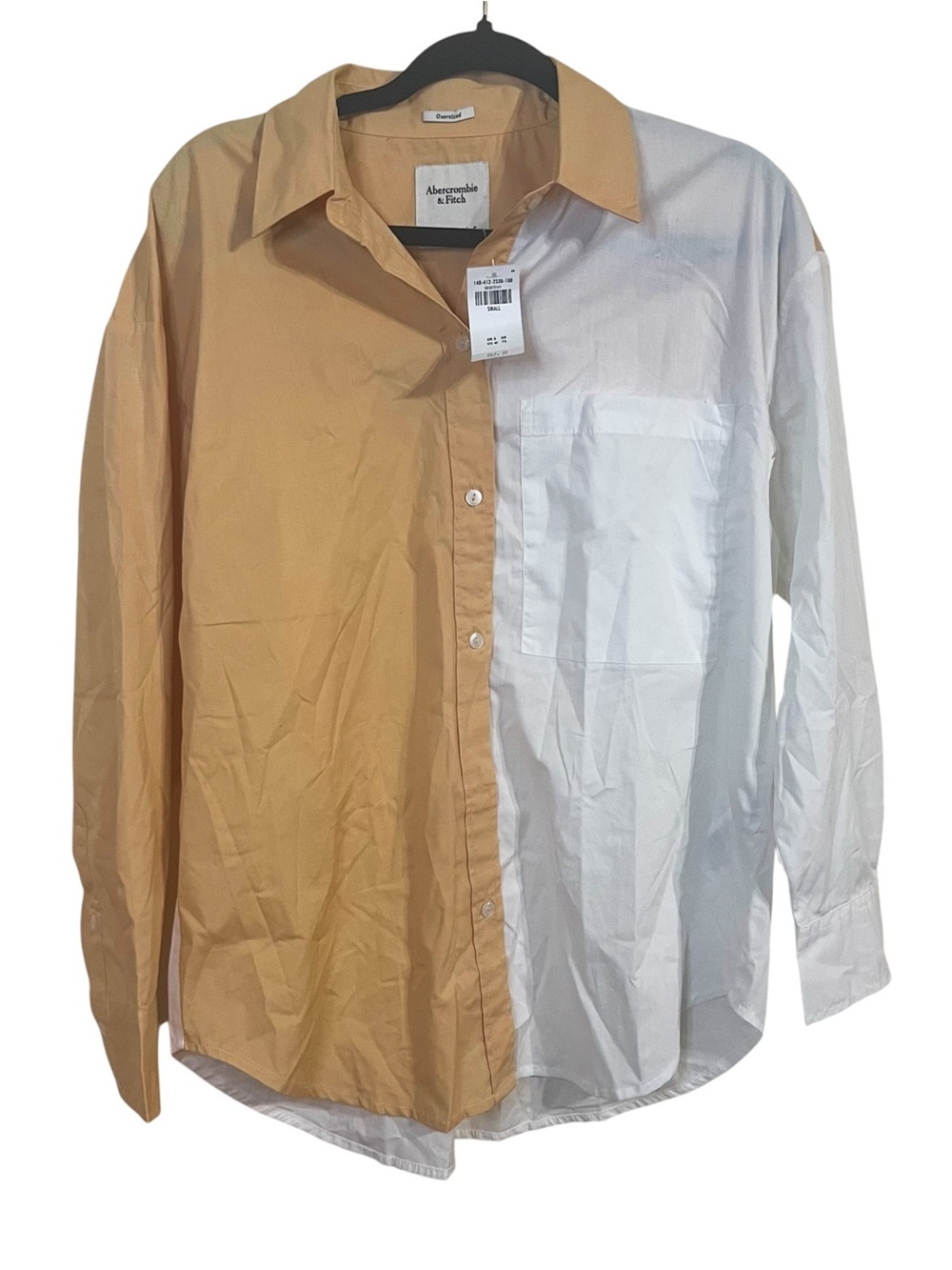 Abercrombie Fitch Colorblock Oversized Button Down Shirt Small White Orange NWT